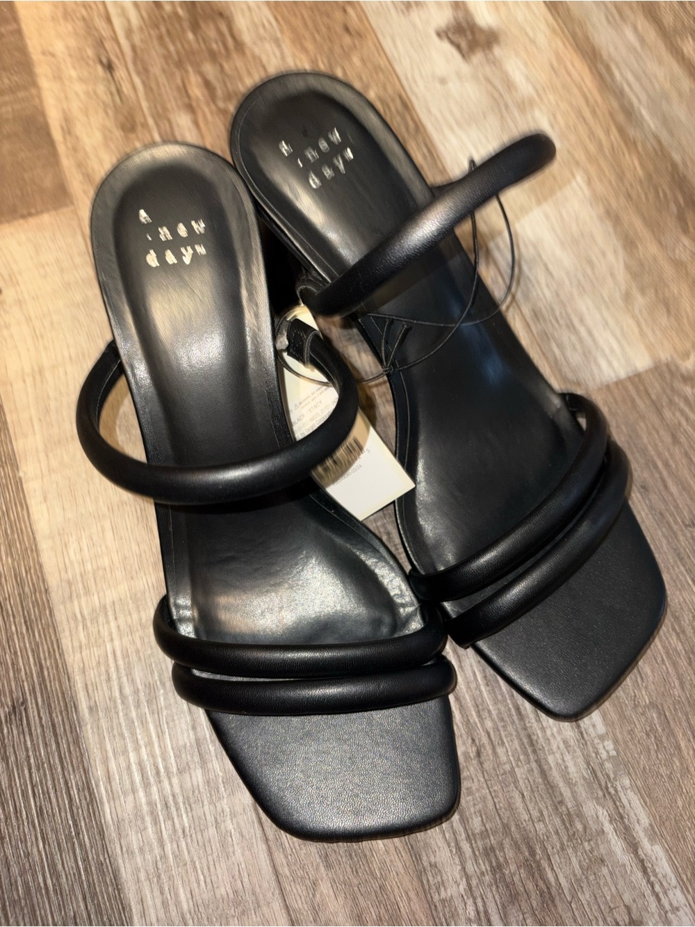 A New Day Black Triple-Strap Square-Toe Heeled Sandals